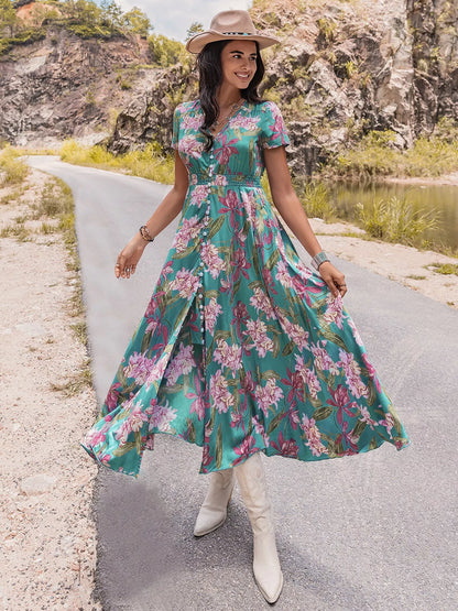 Hazel Blues® |  Floral Print Short Sleeve Dress
