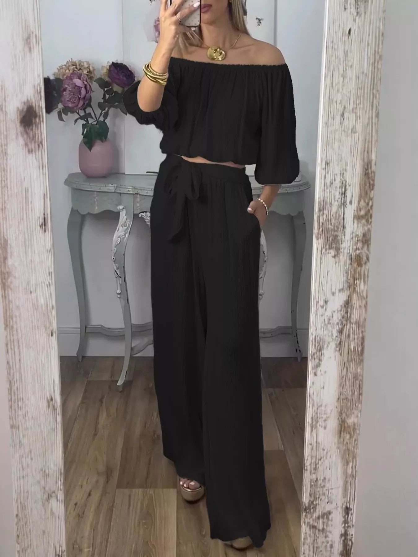 Hazel Blues® | Off-Shoulder Top and Pants Set