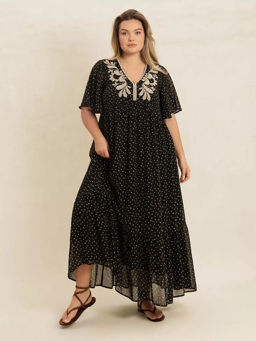 Hazel Blues® | Printed V-Neck Flutter Sleeve Maxi Dress