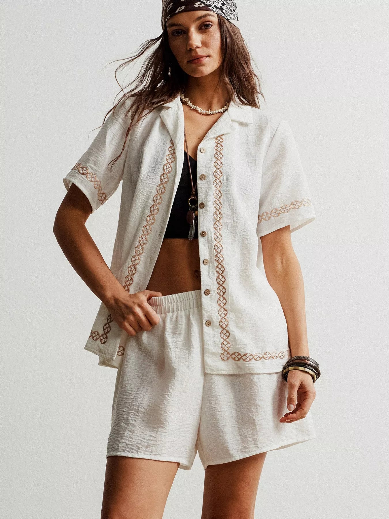 Hazel Blues® |  Button Up Short Sleeve Shirt and Shorts Set