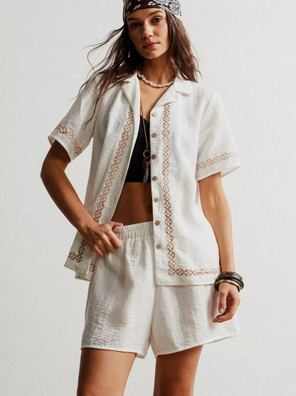Hazel Blues® |  Button Up Short Sleeve Shirt and Shorts Set
