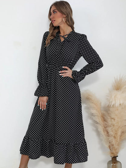 Hazel Blues® |  Polka Dot Ruffle Hem Midi Dress