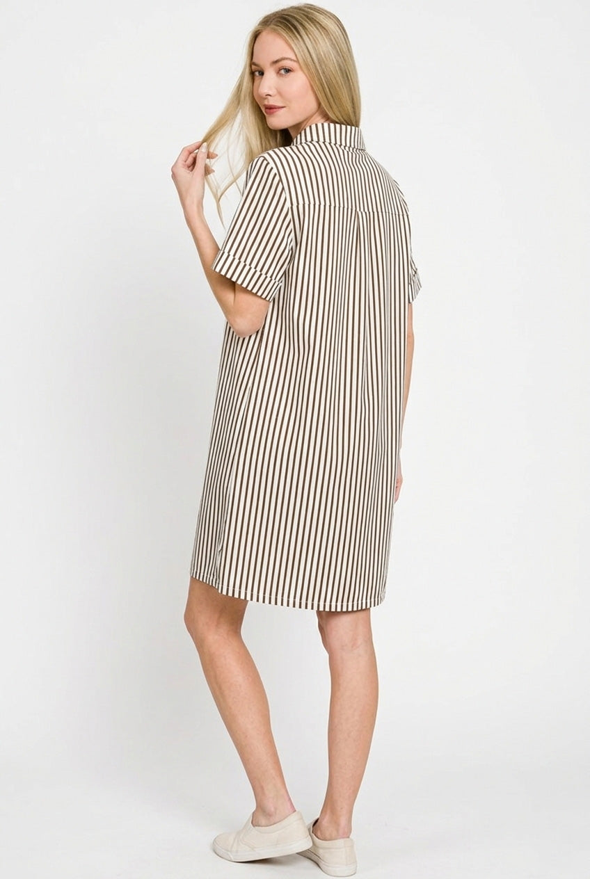 Hazel Blues® |  Zenana Stripe Collared Half Button Up T-Shirts Dress