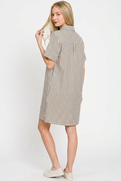 Hazel Blues® |  Zenana Stripe Collared Half Button Up T-Shirts Dress
