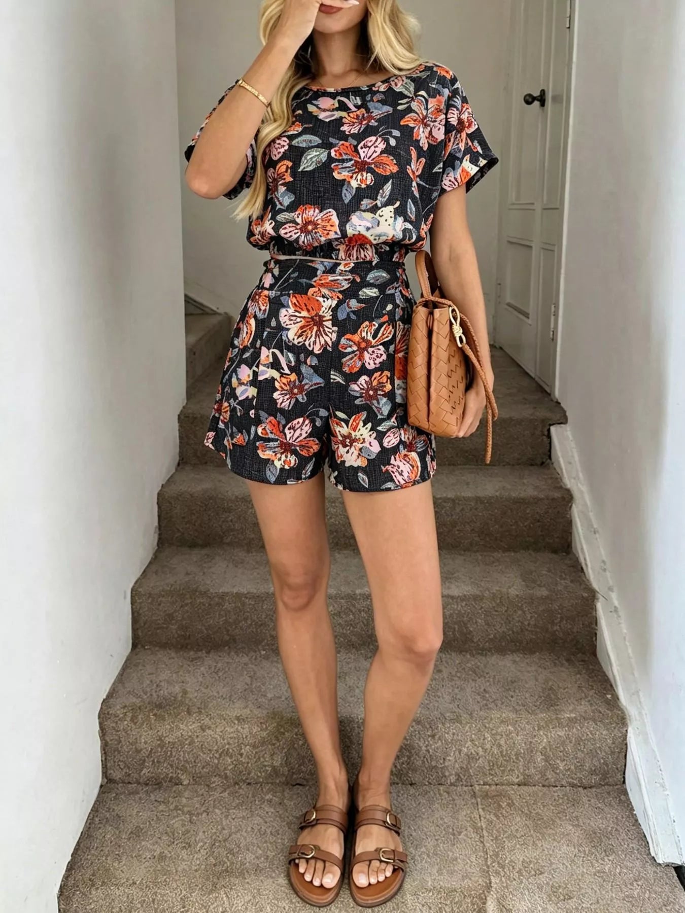 Hazel Blues® |  Floral Print Crop Top and Shorts Set