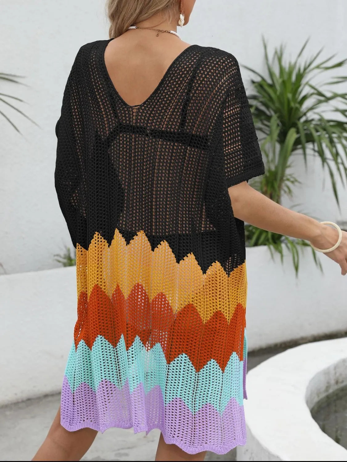 Hazel Blues® | Openwork V-Neck Half Sleeve Cover-Up