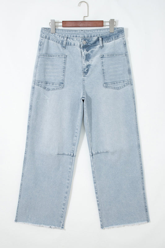 Hazel Blues® |  Beau Blue Frayed Cropped Straight Jeans