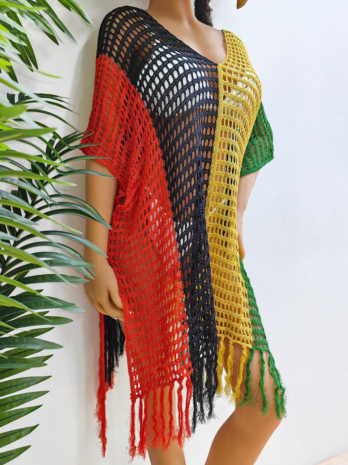 Hazel Blues® | Fringe Color Block Scoop Neck Cover Up