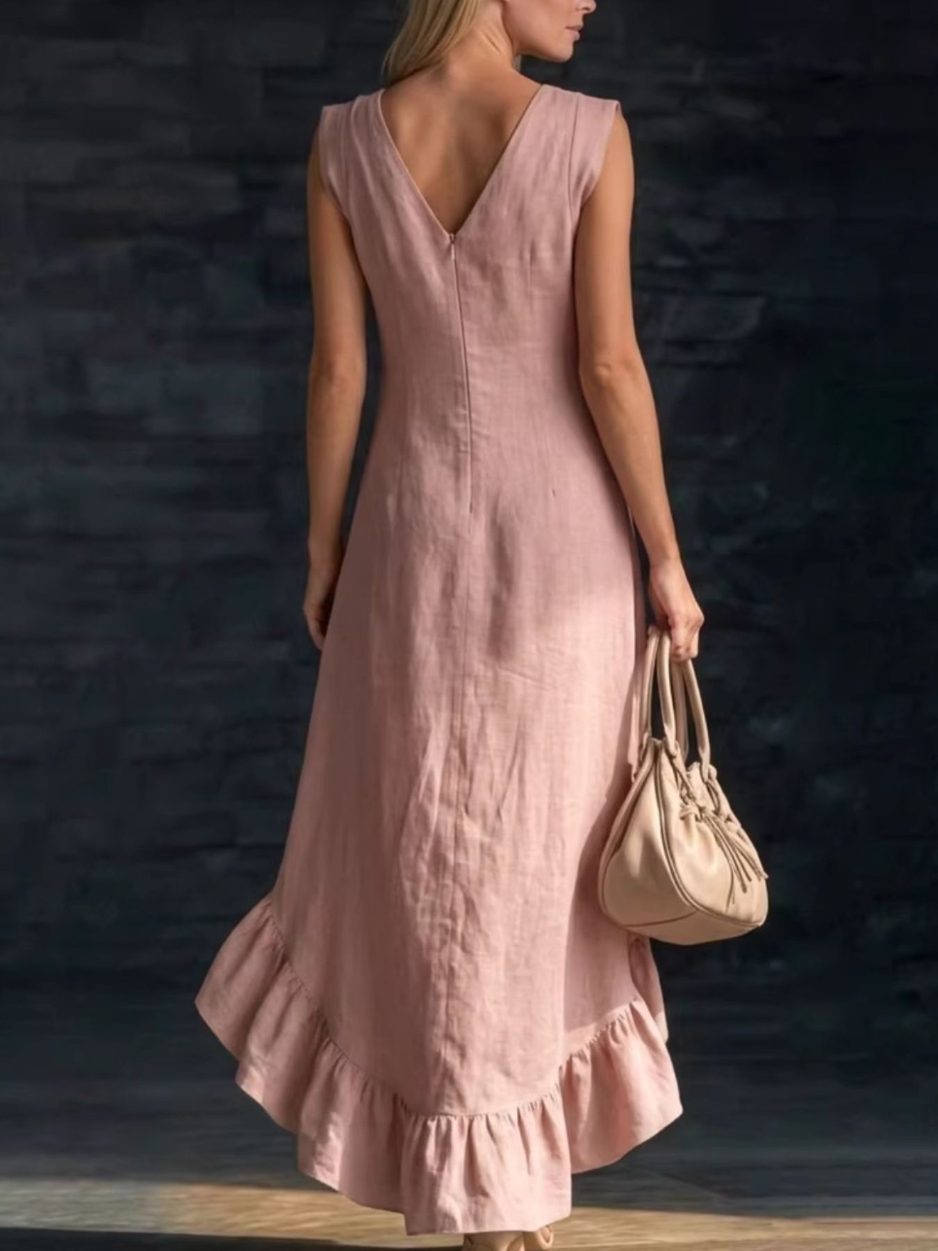 Hazel Blues® |  Sleeveless V-Neck Ruffle Hem High-Low Dress