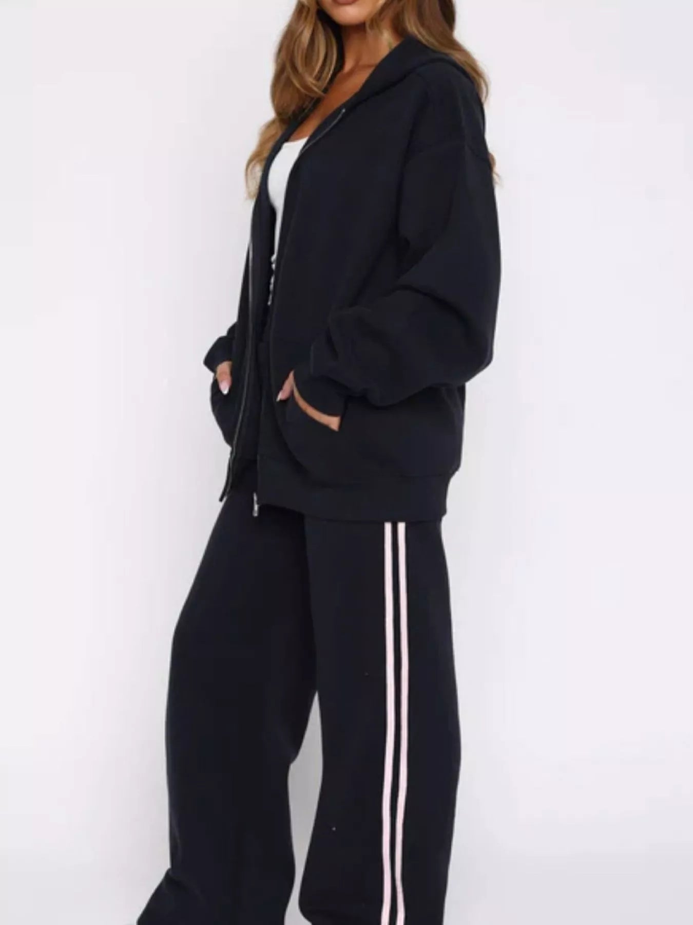 Hazel Blues® |  Zip Up Hoodie and Striped Pants Set