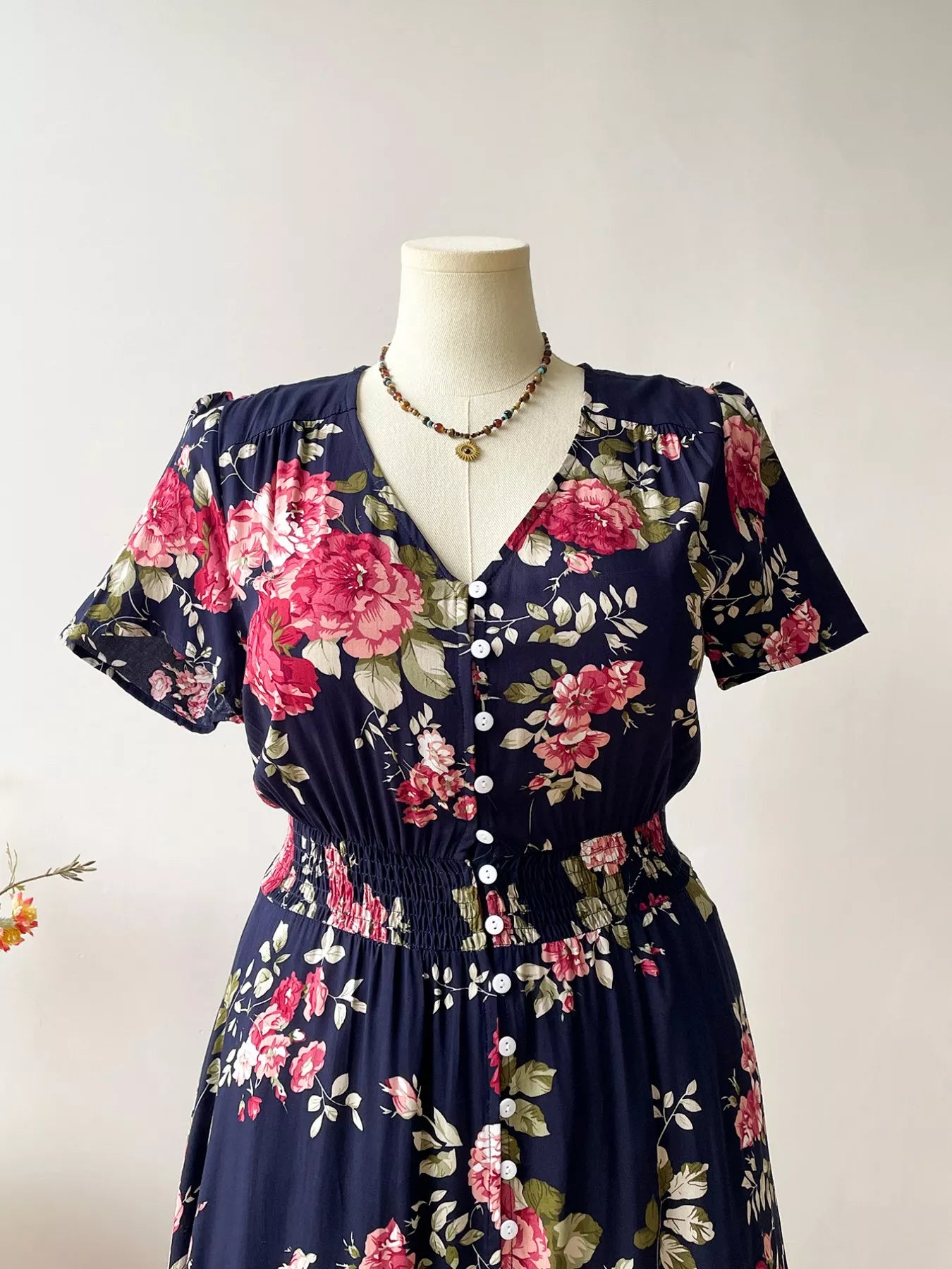 Hazel Blues® | Floral Print Short Sleeves V-Neck Dress