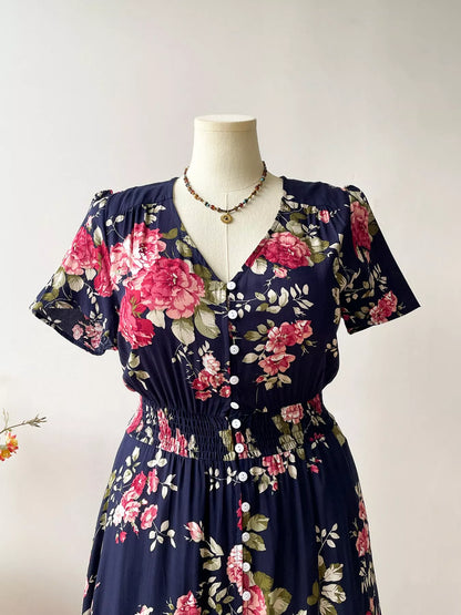 Hazel Blues® | Floral Print Short Sleeves V-Neck Dress