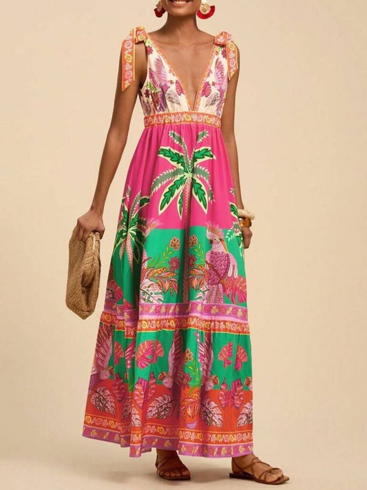 Hazel Blues® |  Tropical Print Tie-Shoulder Maxi Dress