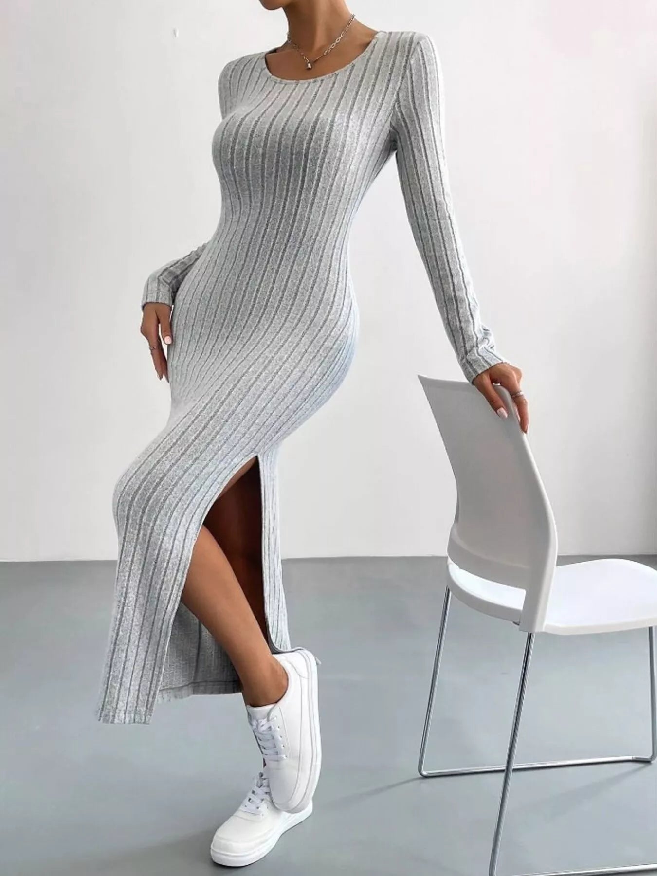 Hazel Blues® | Ribbed Knit Bodycon Midi Dress