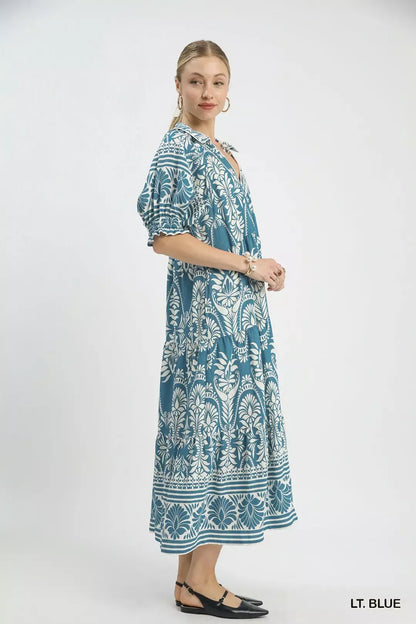 Hazel Blues® |  Umgee Two tone Border Print Midi Dress
