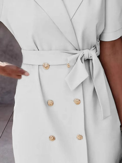 Hazel Blues® |  Lapel Collar Short Sleeve Tie Waist Mini Dress
