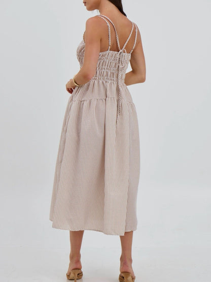 Hazel Blues® |  Striped Smocked Bodice Midi Dress