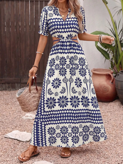 Hazel Blues® |  Floral Print Cutout Waist Maxi Dress
