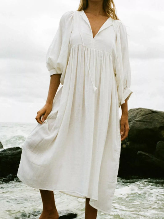 Hazel Blues® |  Tie Neck 3/4 Sleeve Midi Dress