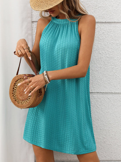 Hazel Blues® |  Textured Grecian Neck Mini Dress