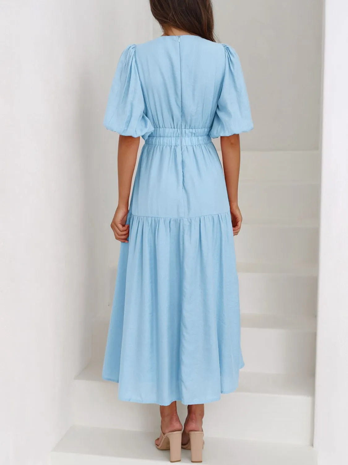 Hazel Blues® |  V-Neck Puff Sleeve Midi Dress