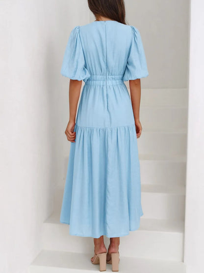Hazel Blues® |  V-Neck Puff Sleeve Midi Dress