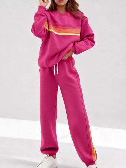Hazel Blues® |  Striped Round Neck Sweatshirt and Pants Set