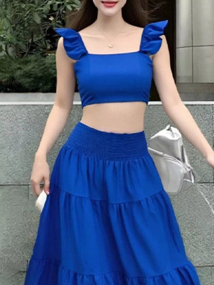 Hazel Blues® |  Crop Top and Tiered Maxi Skirt Set