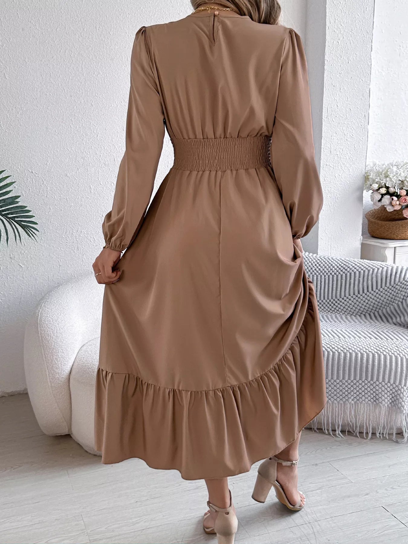 Hazel Blues® |  Round Neck Balloon Sleeve Tiered Dress