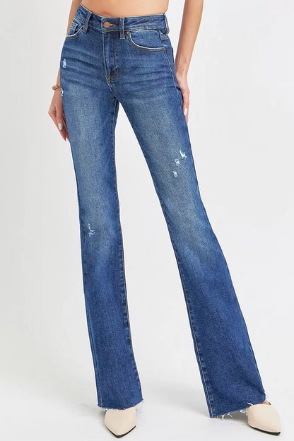 Hazel Blues® | RISEN Distressed Mid Rise Flare Jeans