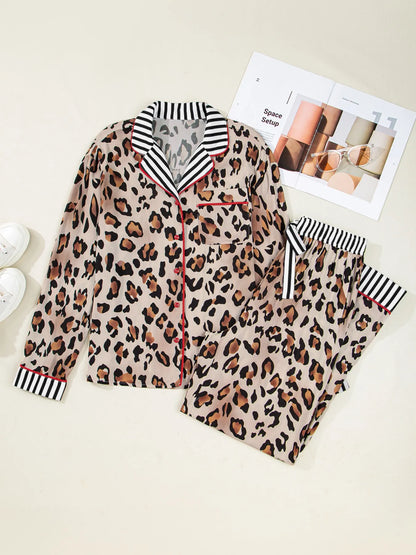 Hazel Blues® |  Leopard and Striped Trim Shirt and Pants Set