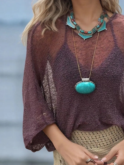 Hazel Blues® | Round Neck Long Sleeve Cover-Up