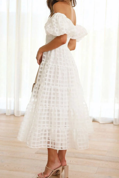 Hazel Blues® |  Off Shoulder Short Puff Sleeve Midi Dress