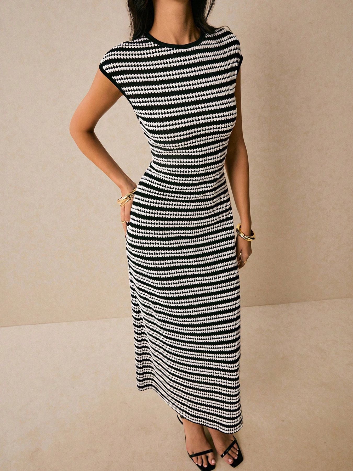 Hazel Blues® |  Striped Cap Sleeve Bodycon Midi Dress