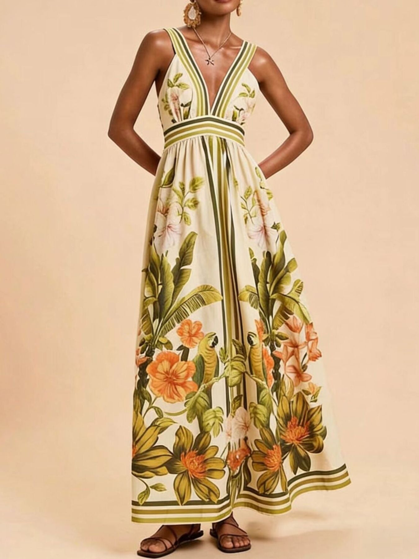 Hazel Blues® |  Tropical Print V-Neck Maxi Dress