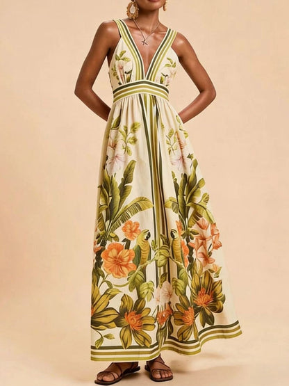 Hazel Blues® |  Tropical Print V-Neck Maxi Dress