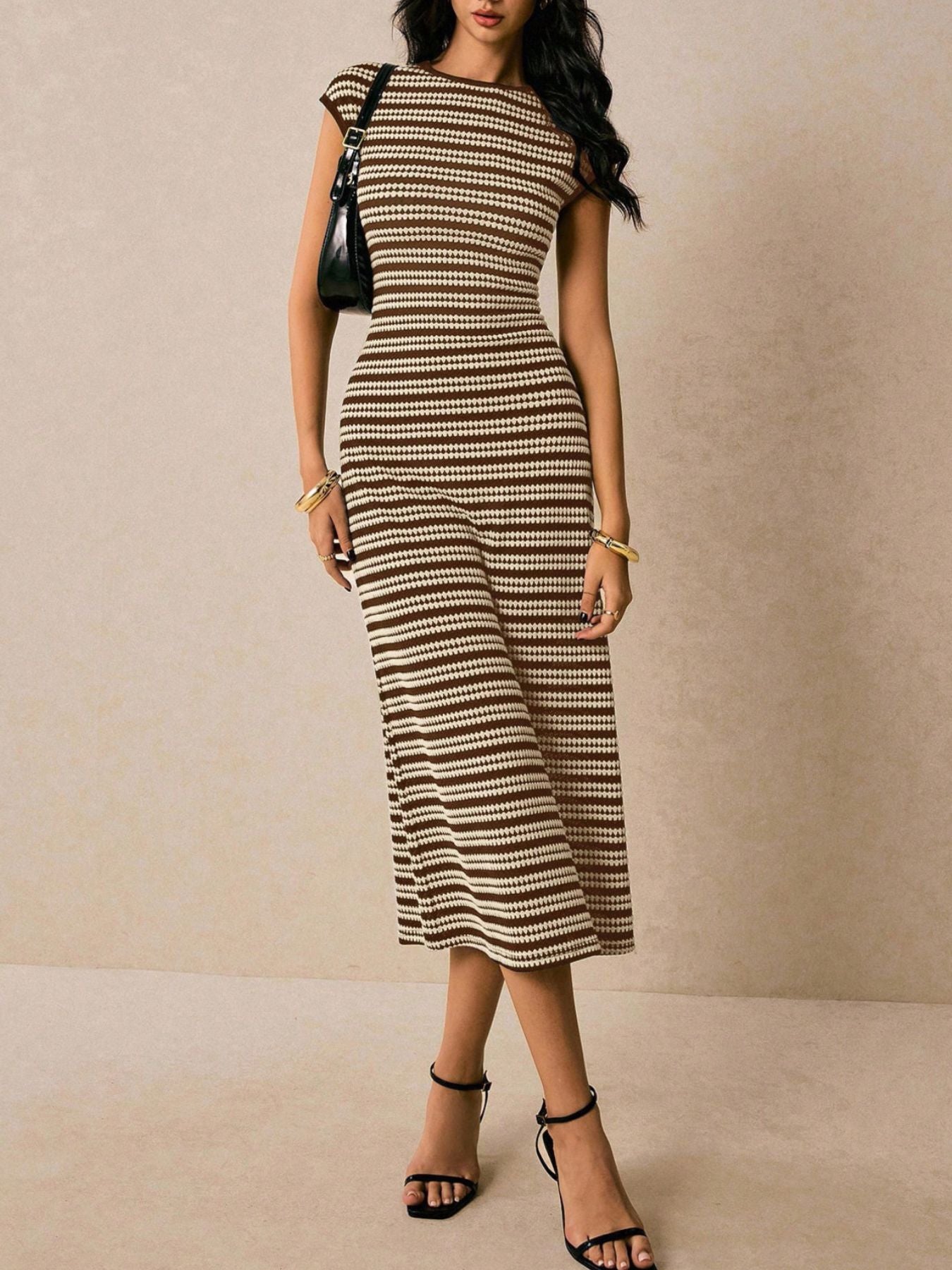 Hazel Blues® |  Striped Cap Sleeve Bodycon Midi Dress