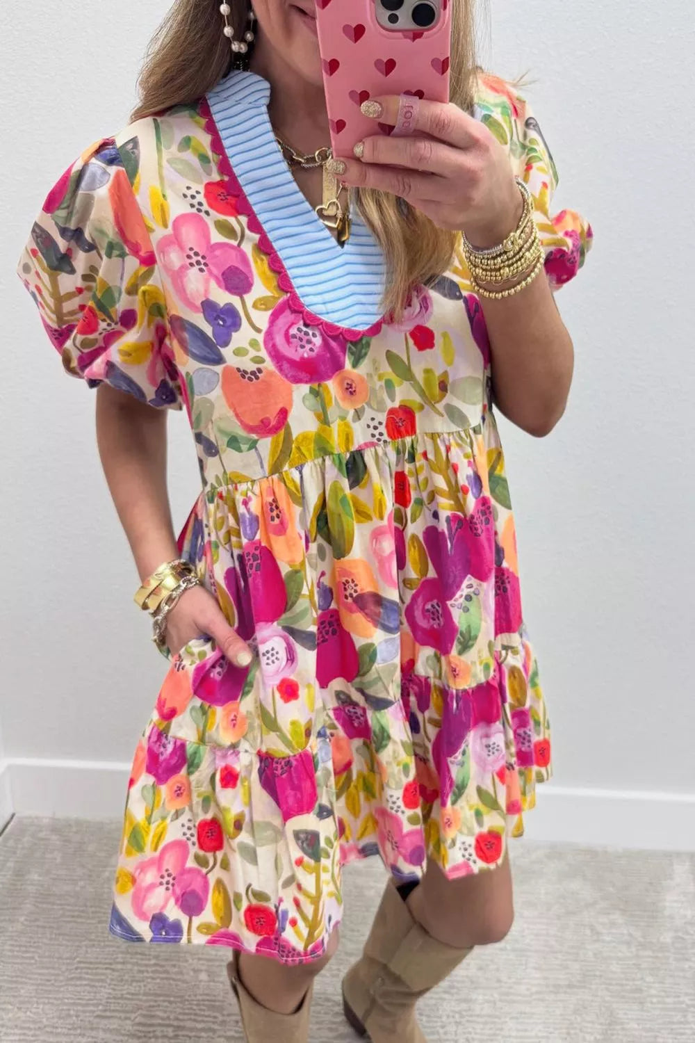 Hazel Blues® |  Floral Print Tiered Mini Dress
