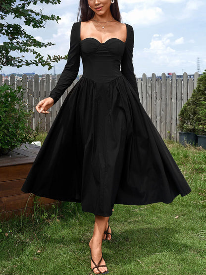 Hazel Blues® |  Sweetheart Neckline Long Sleeve A-Line Midi Dress