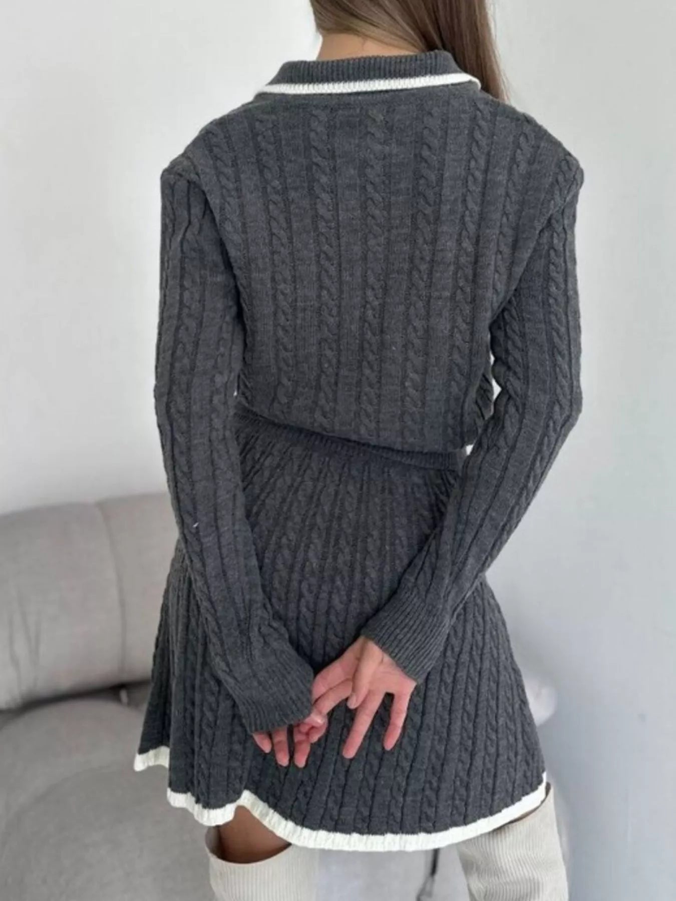 Hazel Blues® |  Cable Knit Long Sleeve Top and Skirt Sweater Set