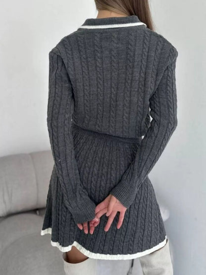 Hazel Blues® |  Cable Knit Long Sleeve Top and Skirt Sweater Set