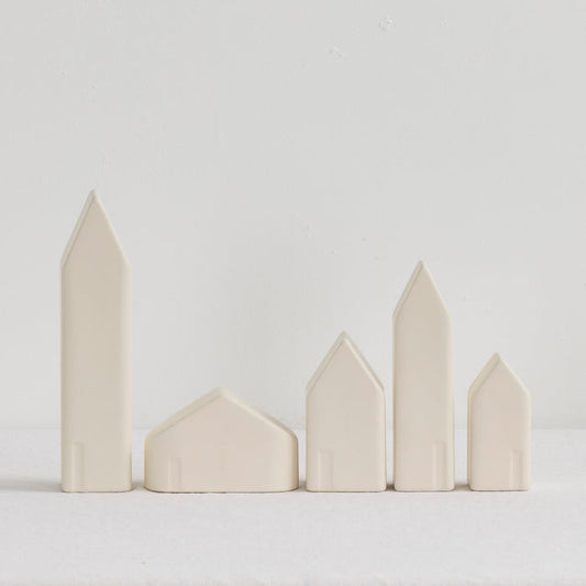5 Pcs Little House Ornament Bundle, five minimalist Scandinavian-inspired house ornaments in a refined neutral finish
