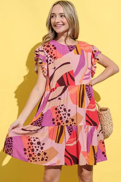 Hazel Blues® |  And The Why Printed Double Ruffles Sleeve Dress