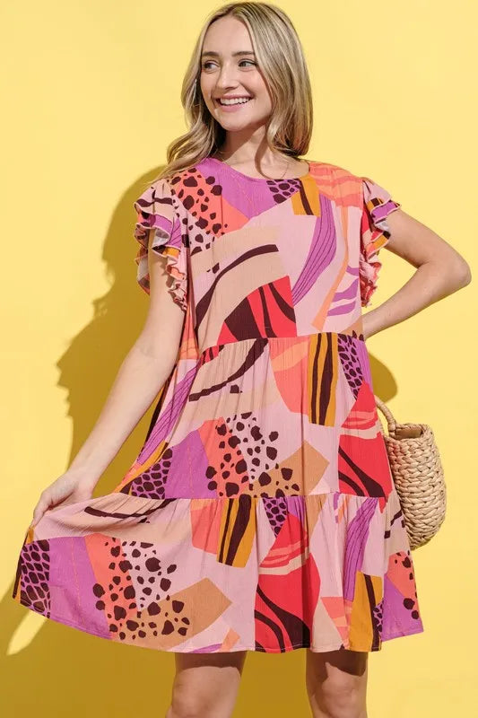 Hazel Blues® |  And The Why Printed Double Ruffles Sleeve Dress