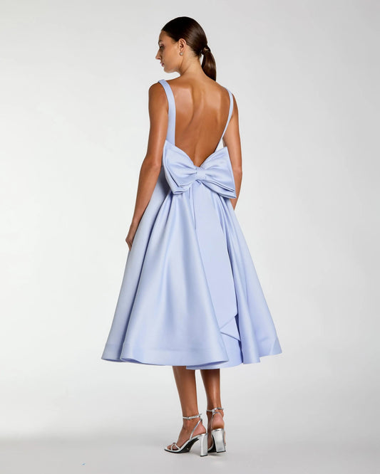 Purple Bow Back A Line Midi Dress