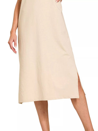 Hazel Blues® |  Zenana Round Neck Side Slit Midi Dress