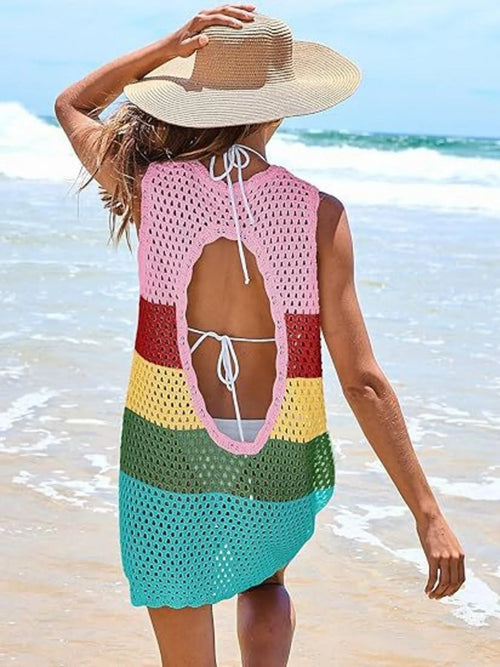Hazel Blues® | Color Block Openwork Sleeveless Cutout Back Cover-Up
