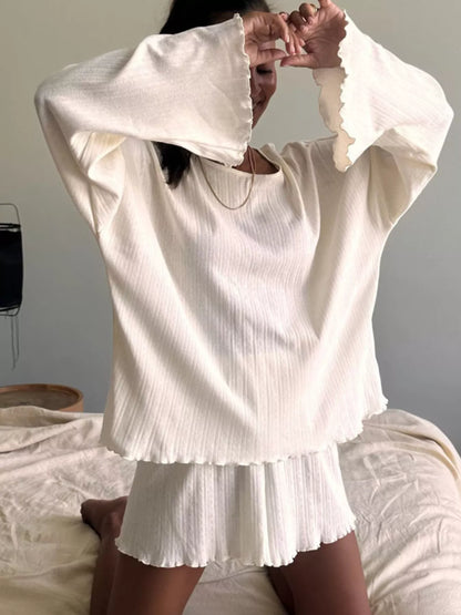 Hazel Blues® |  Ribbed Knit Long Sleeve Top and Shorts Lounge Set