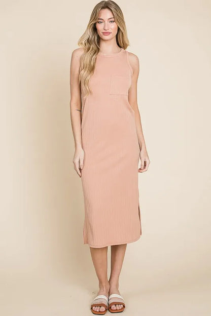 Hazel Blues® |  BOMBOM Ribbed Knit Sleeveless Midi Dress