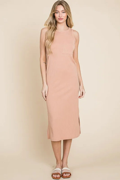 Hazel Blues® |  BOMBOM Ribbed Knit Sleeveless Midi Dress
